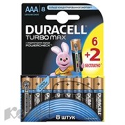 Батарея DURACELL ААA/LR03-8BL TURBO Max 6шт+2 бесплатно бл/8