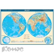 Настенная карта Физическая карта полушарий мира (43 млн)