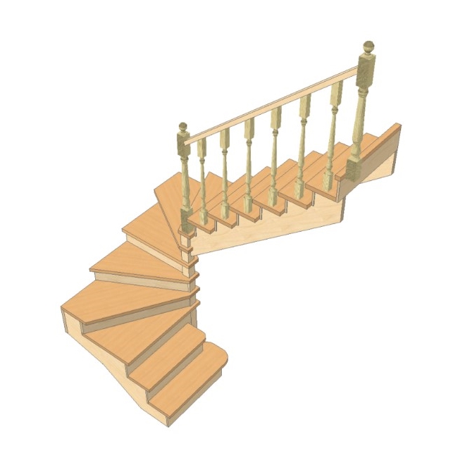 №3.1.1.2. Лестница с разворотом на 180 градусов, с забежными ступенями