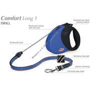 FLEXI Comfort Long-1 8м до 12 кг СИНИЙ Тросовый поводок-рулетка для маленьких собак с мягкой ручкой