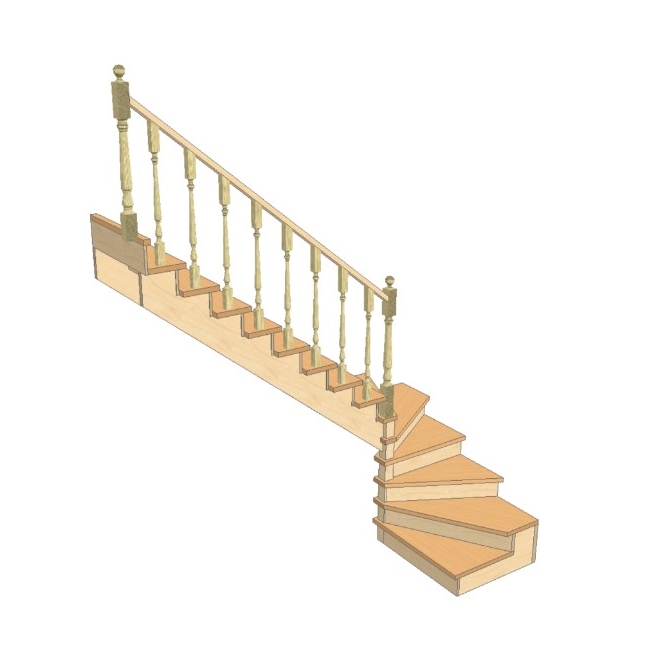 №3.1.1.0. Лестница с разворотом на 180 градусов, с забежными ступенями