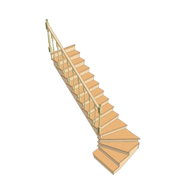 №2.1.2.1. Лестница с поворотом на 90 градусов, с забежными и прямыми ступенями