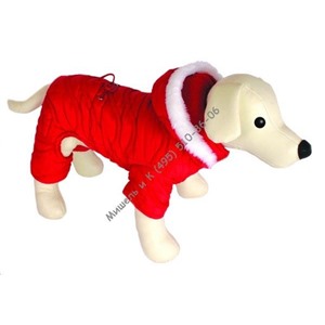DEZZIE Комбинезон для собак красный с капюшоном с оторочкой белым мехом 25см
