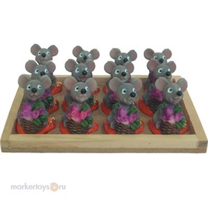 Сувенир набор мышек с корзинками цветов 4см 12шт Е70766