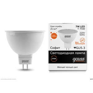  Gauss Лампа Gauss LED Elementary MR16 7W 2700K 1/10/100 (LD13517)