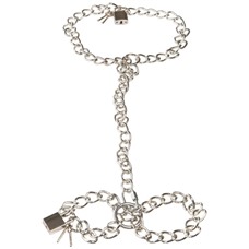 Фиксация на шею и запястья в виде цепей с замочками Bad Kitty Metal collar and chain