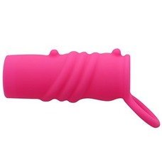 Розовая насадка-эректор с подхватом мошонки NEON SENSATION RIBBED SLEEVE
