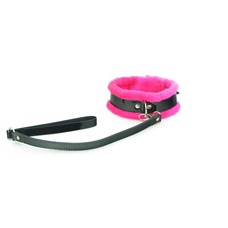 Ошейник с поводком и розовым мехом BDSM Light