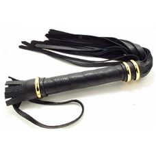 Изящная кожаная плеть с золотым обрамлением - BDSM Арсенал