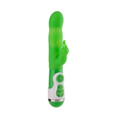 Зеленый вибратор с клиторальным стимулятором INSTYLE DUO VIBRATOR 5.5INCH - 14 см.