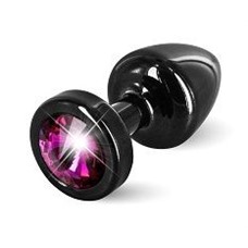 Чёрная пробка с малиновым кристаллом ANNI round black T1 Fuschia - 6 см.