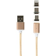 Кабель Red Line Магнитный 3 в 1 Apple 8-pin/micro/C золото, нейлоновая оплетка