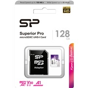 Карта памяти MicroSDXC_128 Gb Silicon Power class10 100Mb/s Superior Pro A1 /R/W100/80Mb/s/SP128GBSTXDU3V20AB