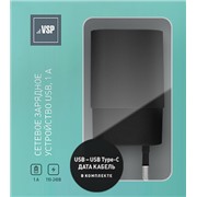 З/У BoraSCO (20646) USB 1A + кабель USB-C черный, 1 м.