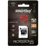 Карта памяти MicroSDXC 64 Gb SmartBuy class10 PRO90/70Mb/s UHS-I (U3)  SB64GBSDCL10U3-01