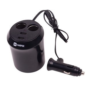 Разветвитель прикуривателя Harper DP-186 2 прикуривателя, 2 USB, установка в подстаканник