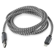 Кабель Rombica (IB-04) Grey USB - Apple Lightning текстиль/алюминий, 2м,