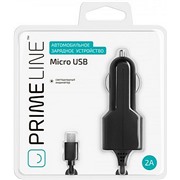 Авто З/У Prime Line (2209) micro USB 2.1A, черный витой кабель
