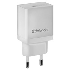 Зарядное устройство сетевое (220 В) DEFENDER EPA-10, 1 порт USB, выходной ток 2,1 А, белое, 83549 ОЗ