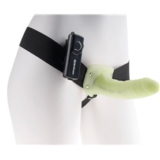 Флуоресцентный полый страпон унисекс с вибрацией For Him or Her ​Vibrating Hollow Strap-On - 15 см.